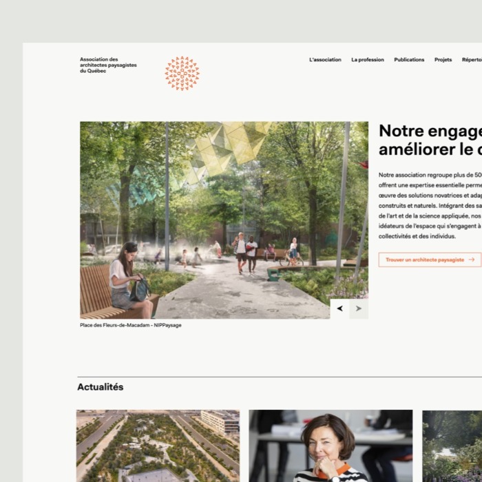 Kryzalid signe le site web de l’Association des architectes paysagistes du Québec 